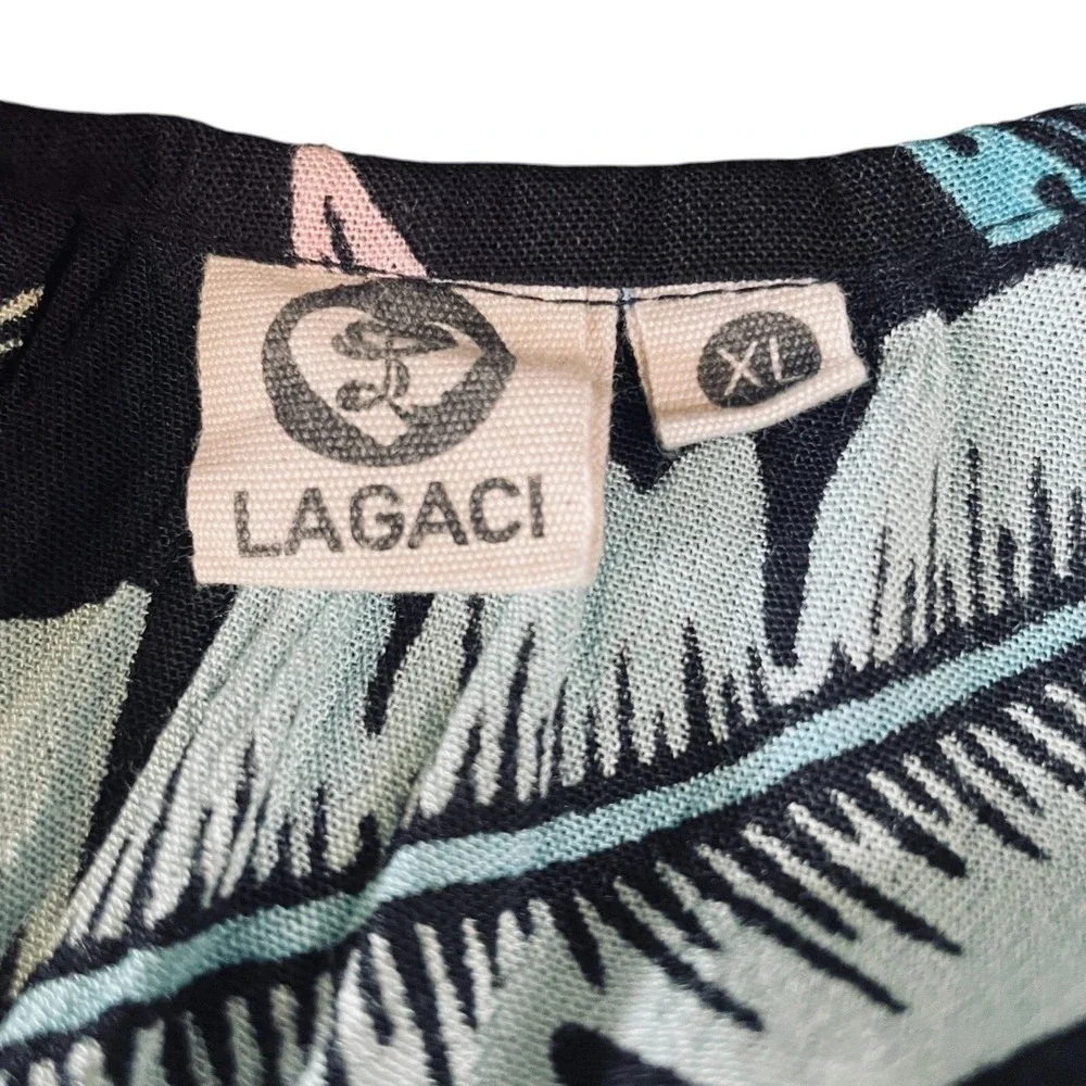 Lagaci XL Tropical Floral Lace-Up Sundress Beach Cover-Up‎ Black Pink Blue Pool